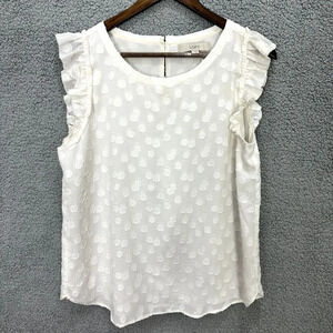LOFT top womens medium ivory textured ruffle sleeve boho cottagecore coquette